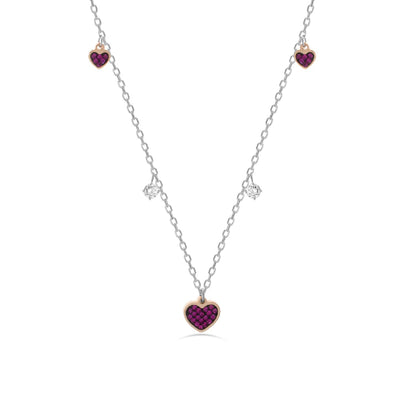 Liu Jo Collana Essential cuori in acciaio con zirconi magenta