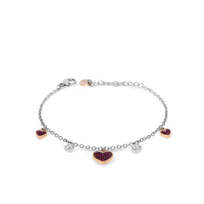 Liu Jo Bracciale Essential cuori in acciaio con zirconi magenta